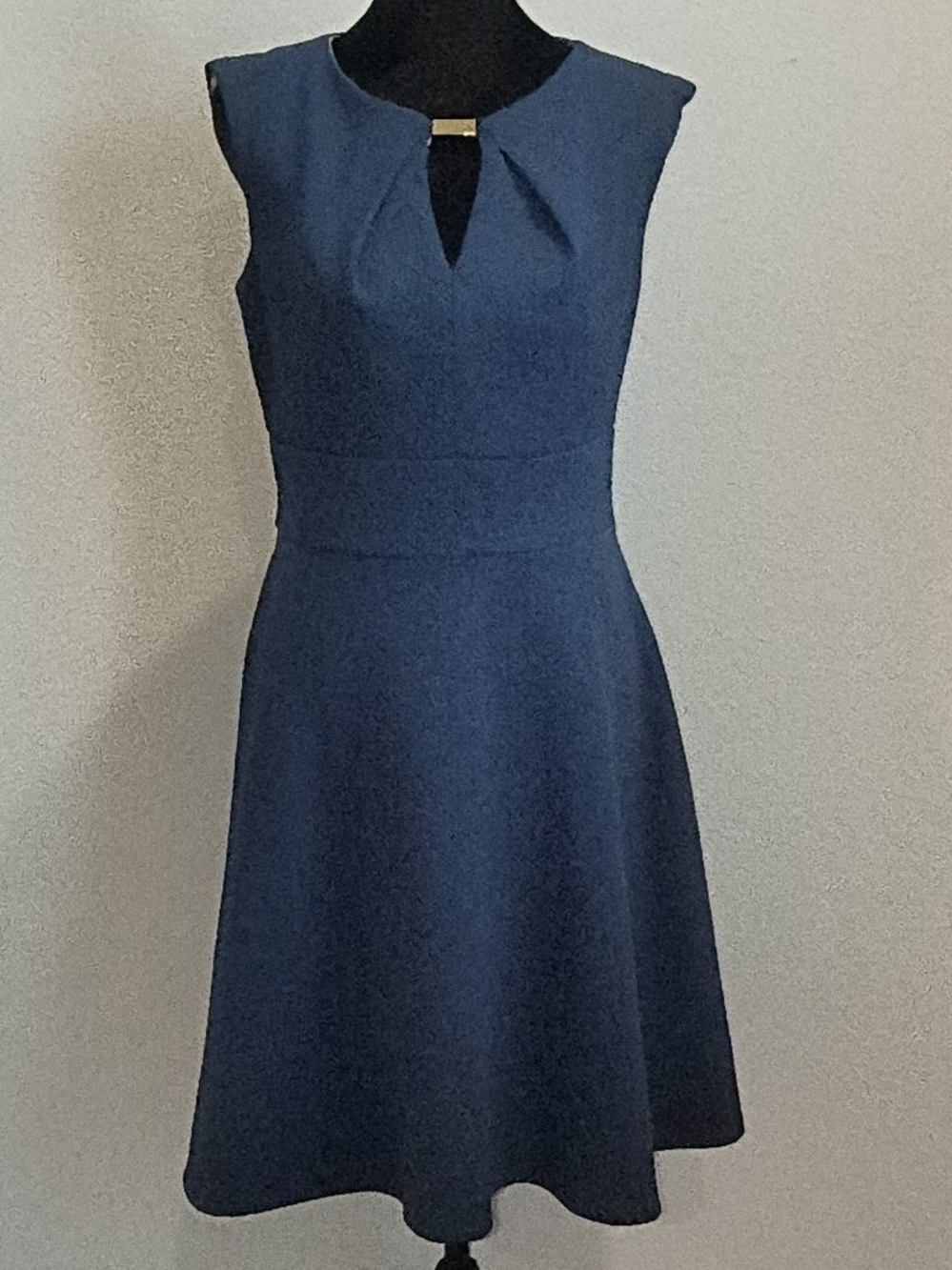 DR Collection Navy Sleeveless A-Line Midi Dress with Keyhole Accent